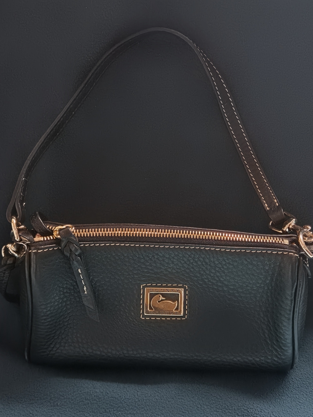 Dooney & Bourke Black Pebbled Leather Mini Shoulder Bag with Gold Hardware